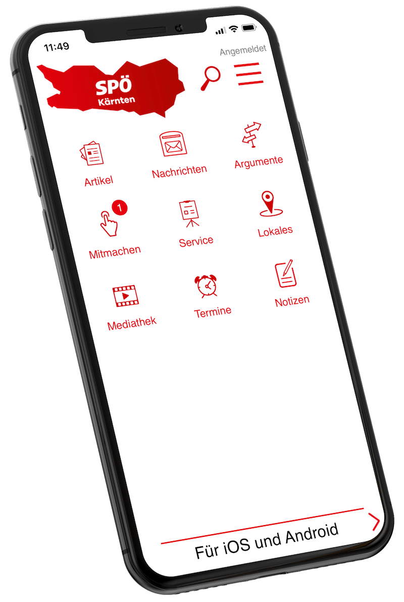 Die SPÖ Kärnten App auf einem Smartphone